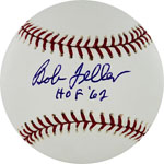 Bob Feller Autographed MLB Baseball w/ HOF 62 Insc. (PSA/DNA)